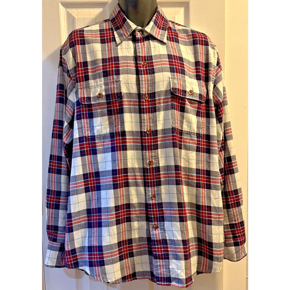 Red/ White/ Blue Plaid Long Sleeve Izod Shirt Size Large - Picture 1 of 7